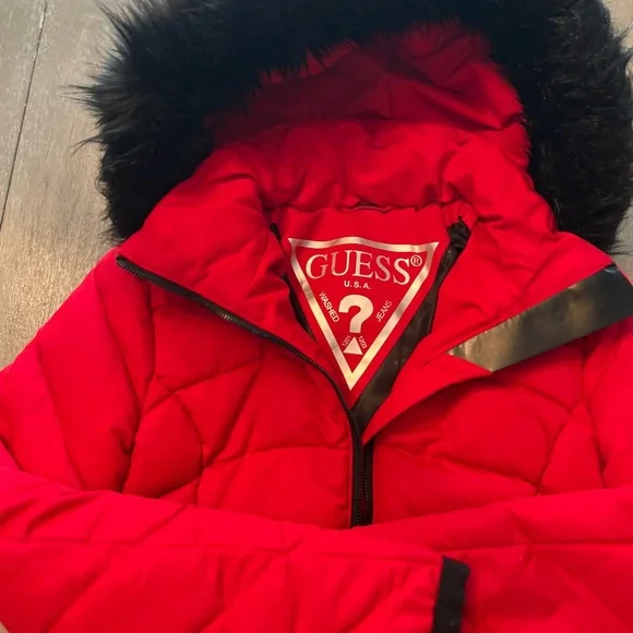 GUESS Quilted Red Jacket with Black Details - Picture 8 of 11